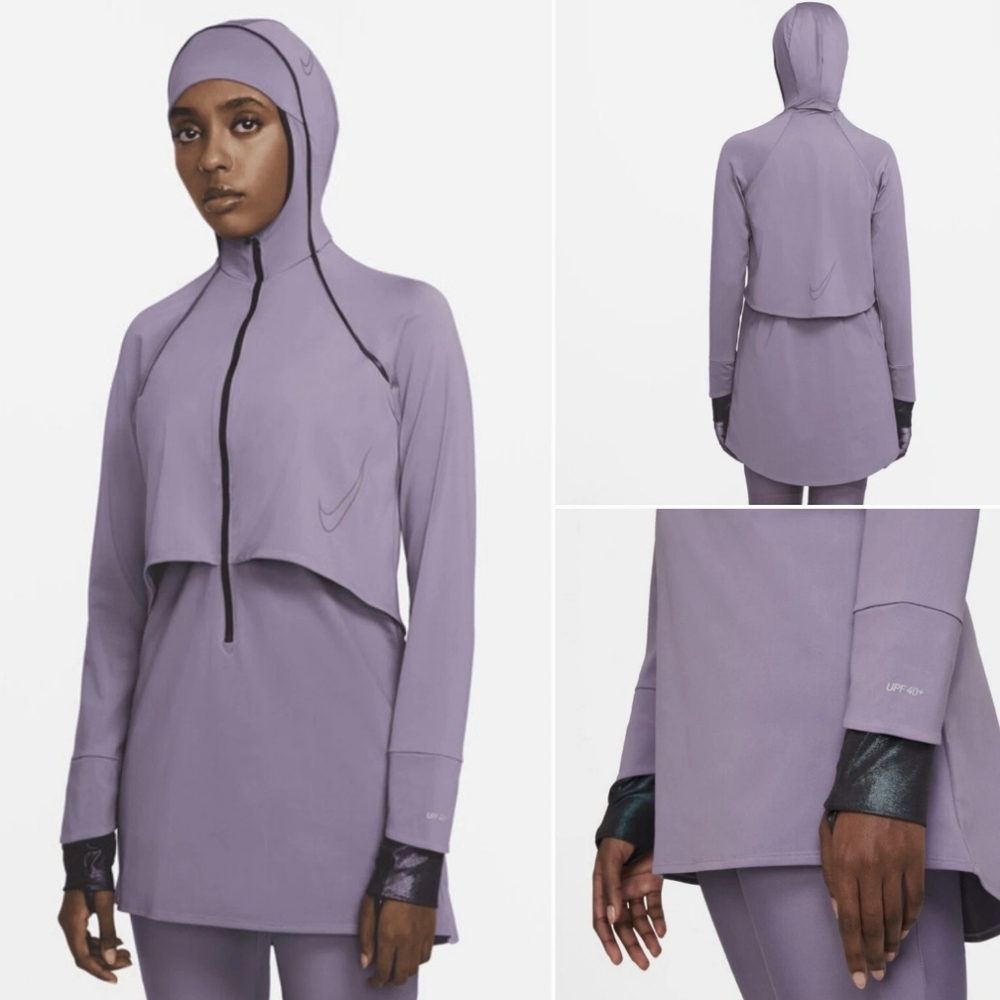 Nike Women's Victory Luxe Swim Tunic Dress with Hijab in Purple Size L NEW $240